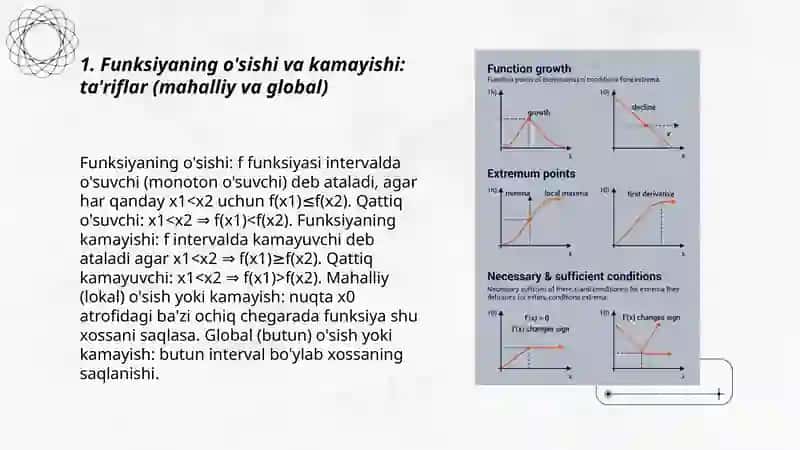 Funksiyaning o'sishi va kamayish shartlari 3