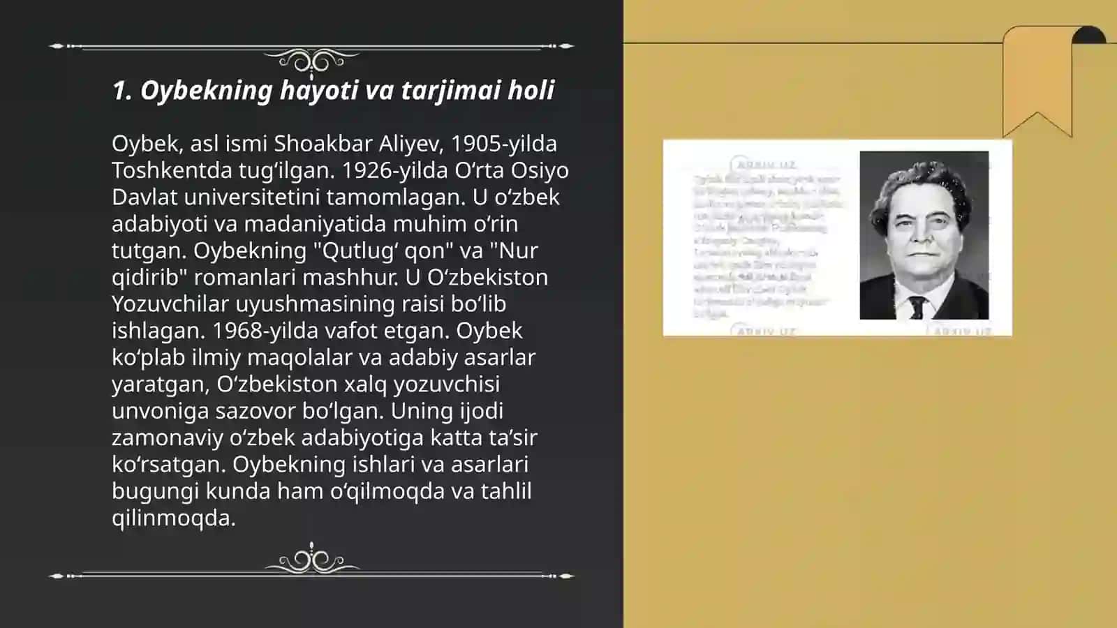 XX asr Oʻzbek adabiyotida Oybekning oʻrni 3