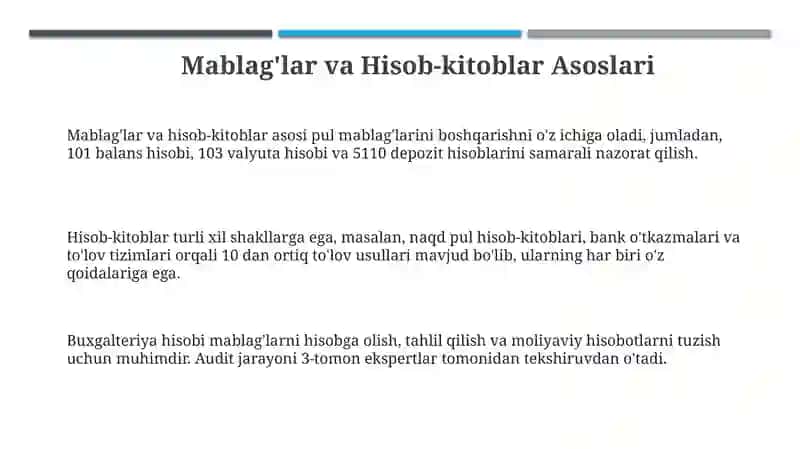 Mablag'lar va Hisob-kitoblar Asoslari 3
