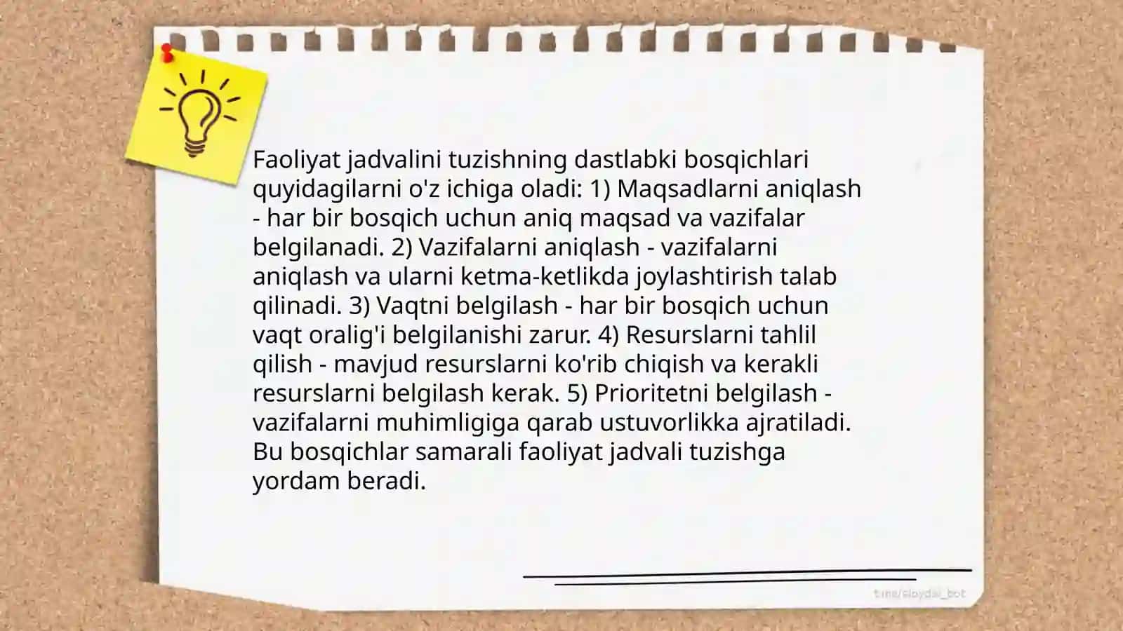 Faoliyat jadvalini tuzish talablari 3