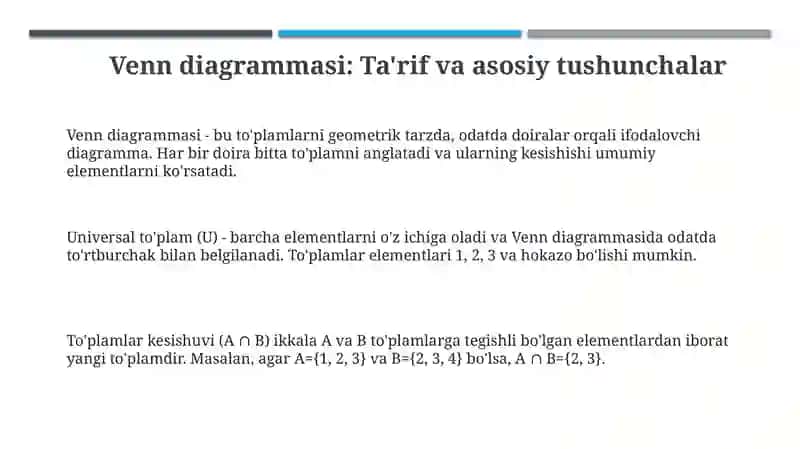Venn Diagrammalari: Asoslar va Qo'llanilishi 3