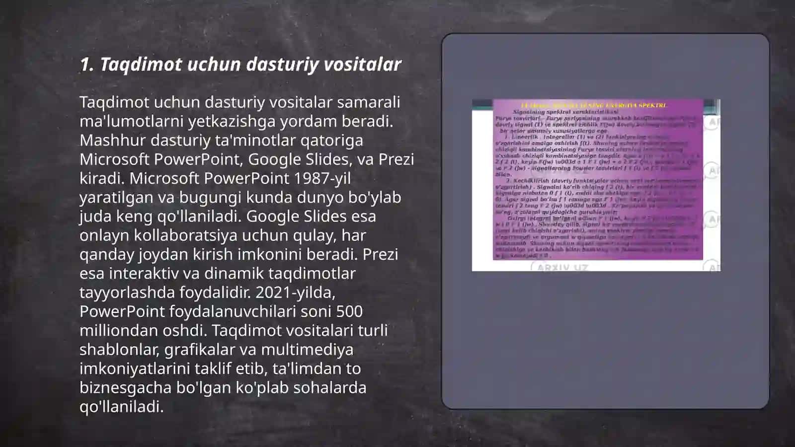 Taqdimot tayyorlash va taqdim etish usul va vositalari 3