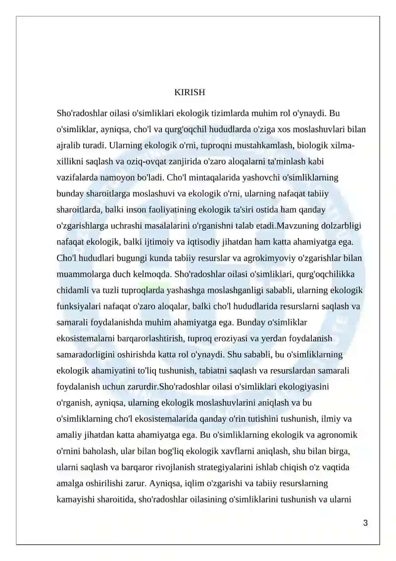 Biologiya Ta’lim Yonalishi Kurs Ishi 3