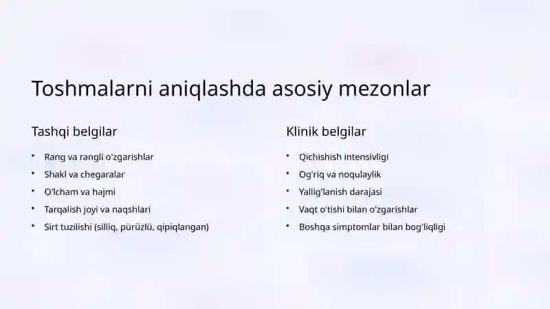 Toshmalar turlari va differensial diagnostikasi 3