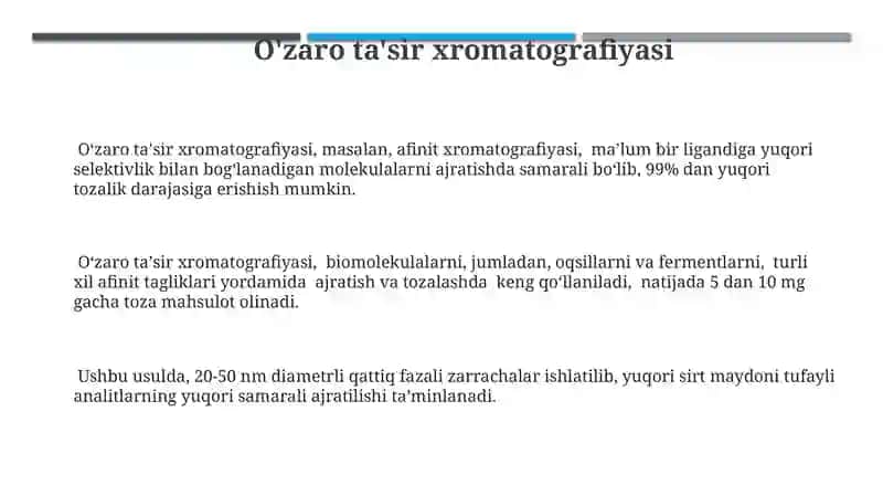 O'zaro ta'sir xromatografiyasi 3