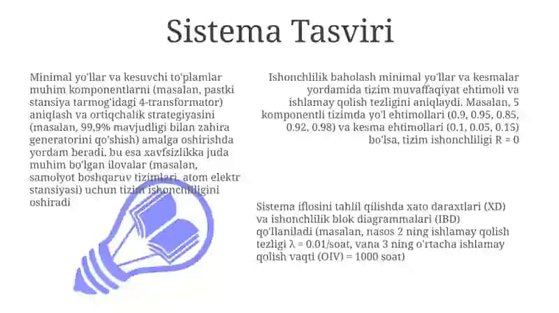 Minimal yo'llar va tutashishlar usuli boʻyicha ishonchlilikni baholash 3