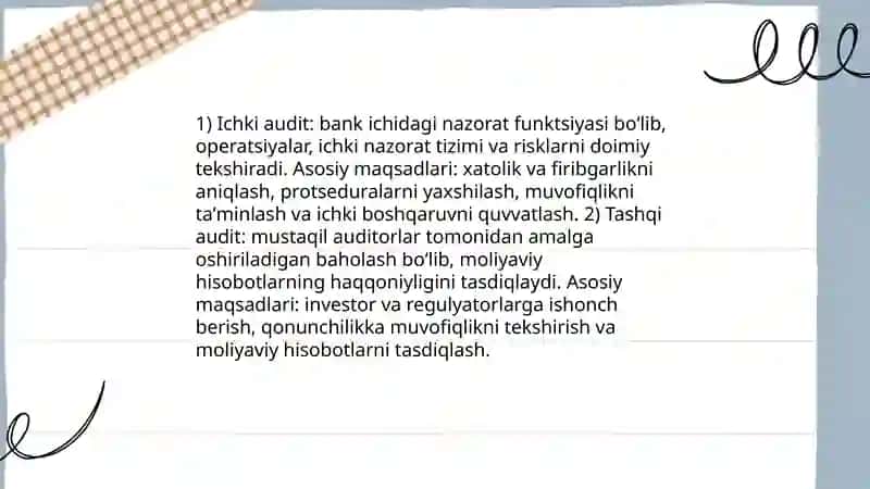 Banklarda Ichki va tashqi auditning farqi 3