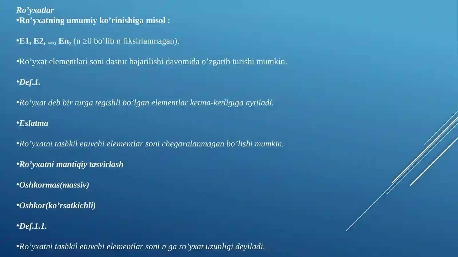 Fan: Ma’limotlar tuzilmasi va algoritmlar 3