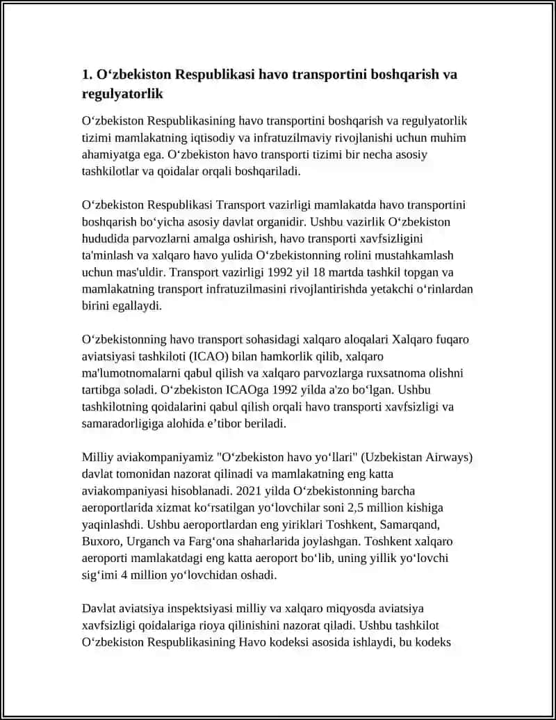 O'ZBEKISTON RESPUBLIKASI HAVO TRANSPORTI 3