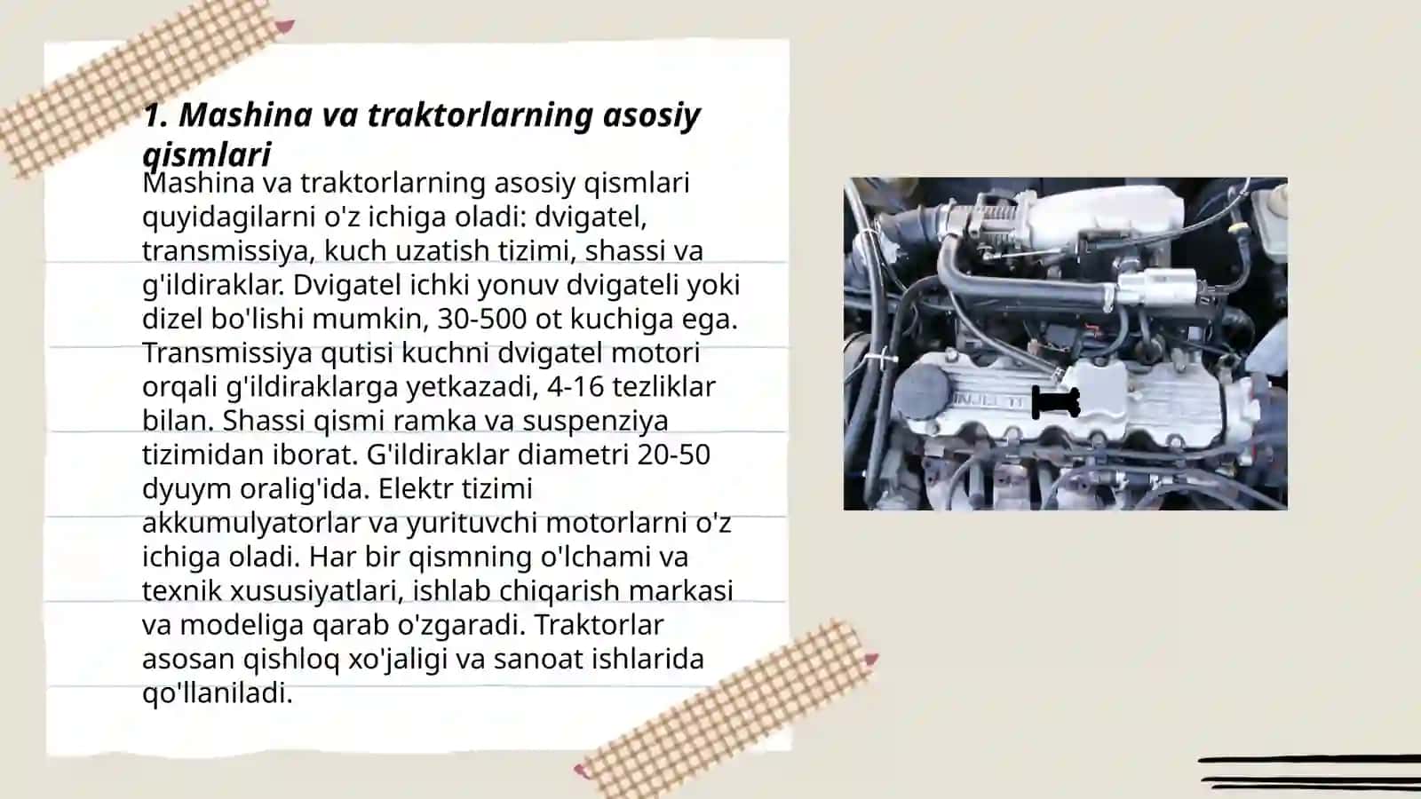 Mashina, traktor, agregator tarkibini aniqlash( Agrigat tuzish) 3