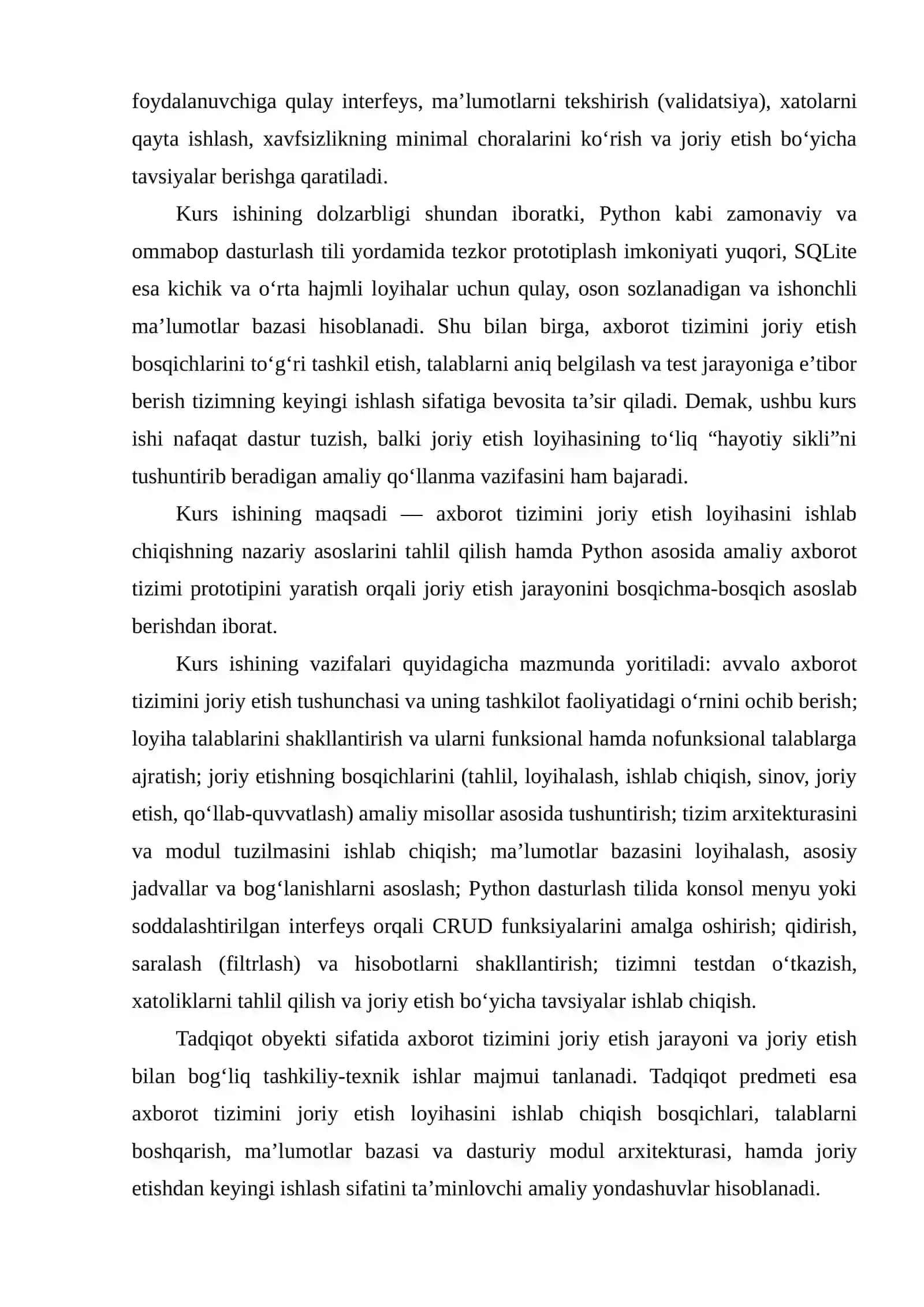 AXBOROT TIZIMLARINI JORIY ETISH LOYIHASI 3