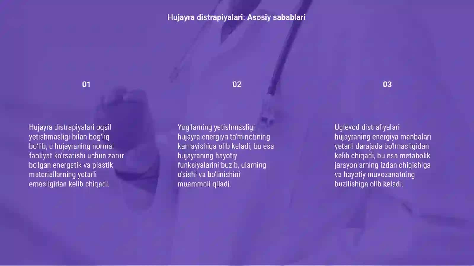 Hujayra distrapiyalari sabablari oqsil, yogʻ, uglevod distrafiyalari 3