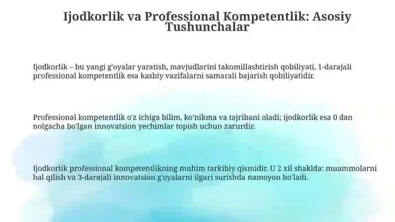 Ijodkorlik va Professional Kompetentlik 3