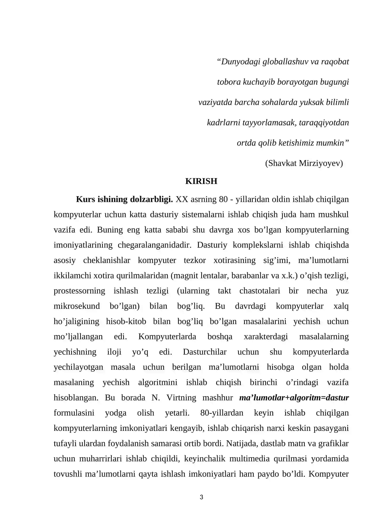 DASTURLASH ASOSLARI KURS ISHI 3