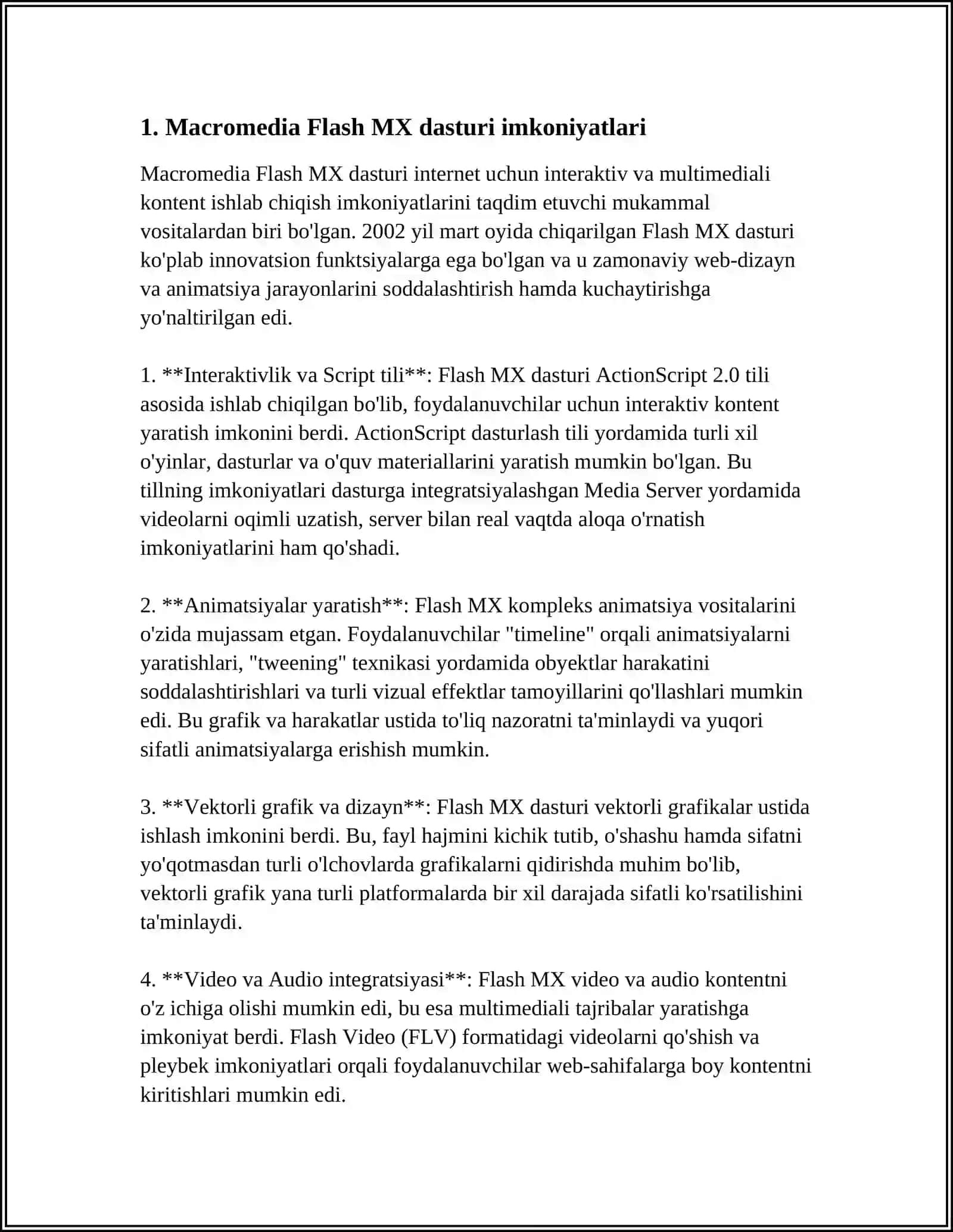 MACROMEDIA FLASH MXDASTURIDA MATNLAR BILAN ISHLASH 3