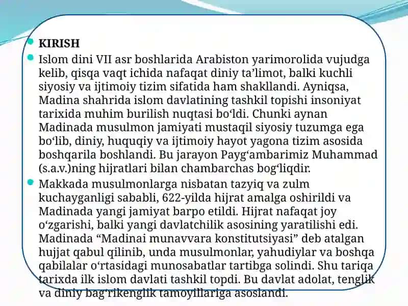 Madina islom davlatining vujudga kelish, dastlabki halifalar 3