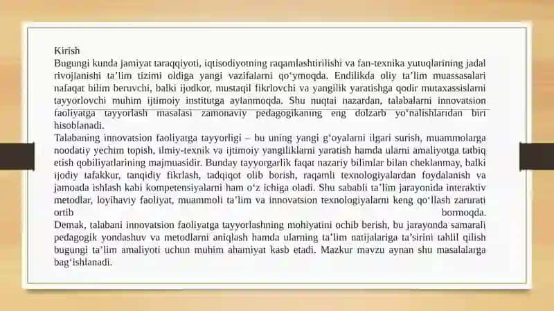 Talabani innovatsion faoliyatga tayyorlash 3