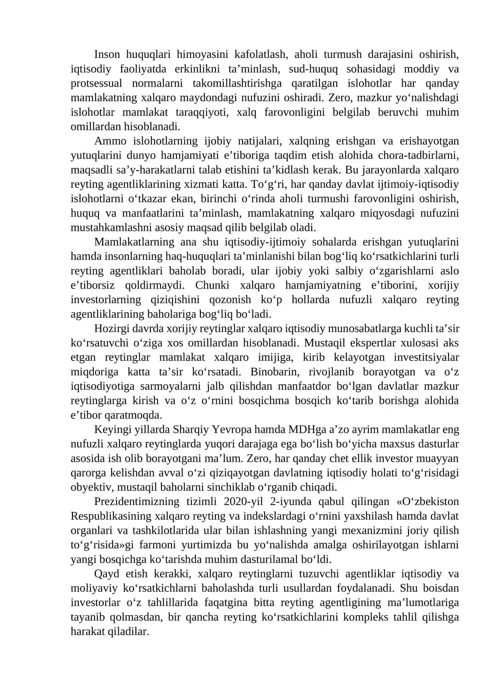 9-mavzu: Yangi O‘zbekiston ijtimoiy-siyosiy, iqtisodiy va madaniy hayotida roʻy berayotgan oʻzgarishlarning xalqaro reyting va indekslarda aks etishi 3