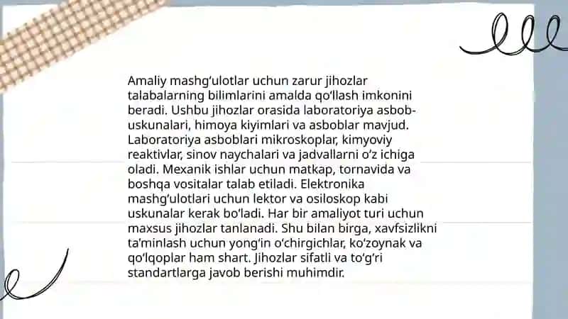 Amaliy mashgʻulotlar uchun zarur jihozlar 3