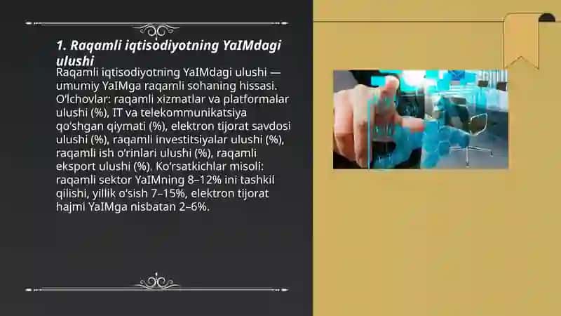 Raqamli iqtisodiyotning YaIMdagi ulushi 3