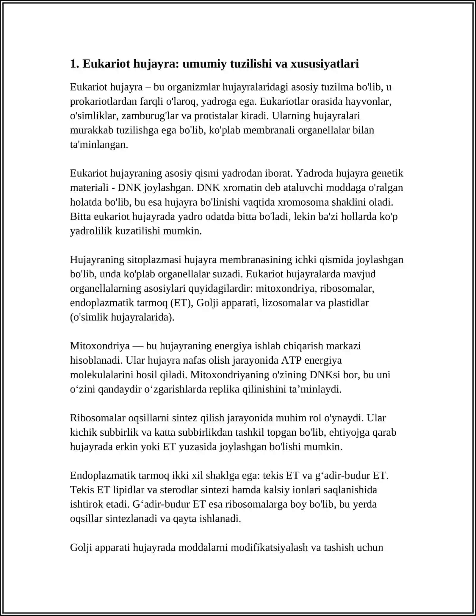 EUKARIOT HUJAYRALAR VA ULARNING ORGANOIDLARI 3