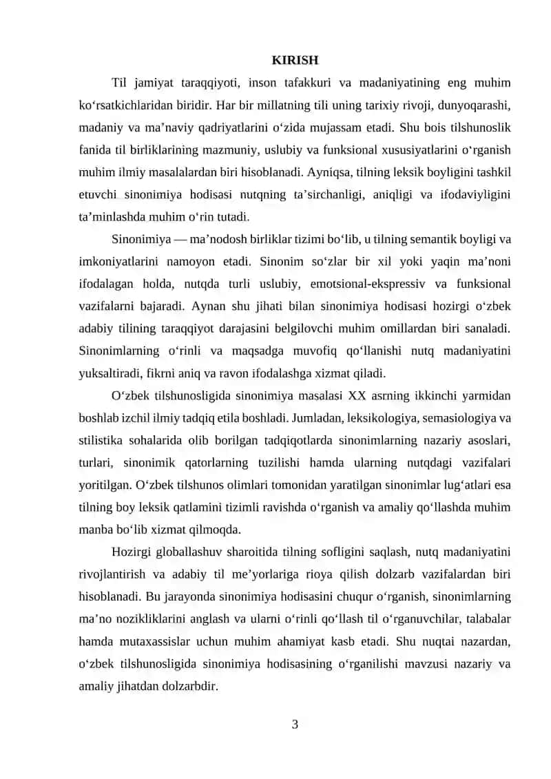 O‘ZBEK TILSHUNOSLIGIDA SINONIMIYA HODISASINING O‘RGANILISHI. 3