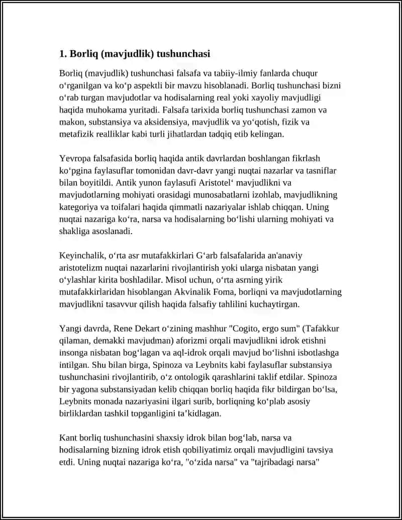 Borliq (mavjudlik) tushunchasi 3