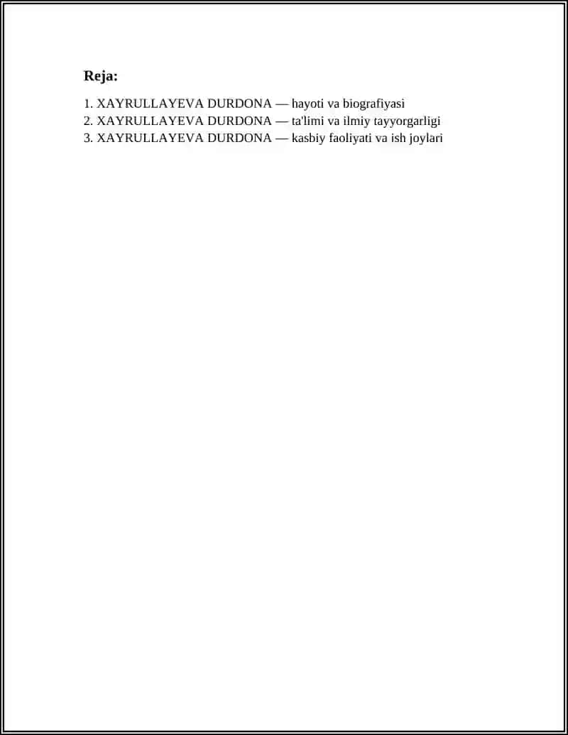 XAYRULLAYEVA DURDONA REFERAT 3