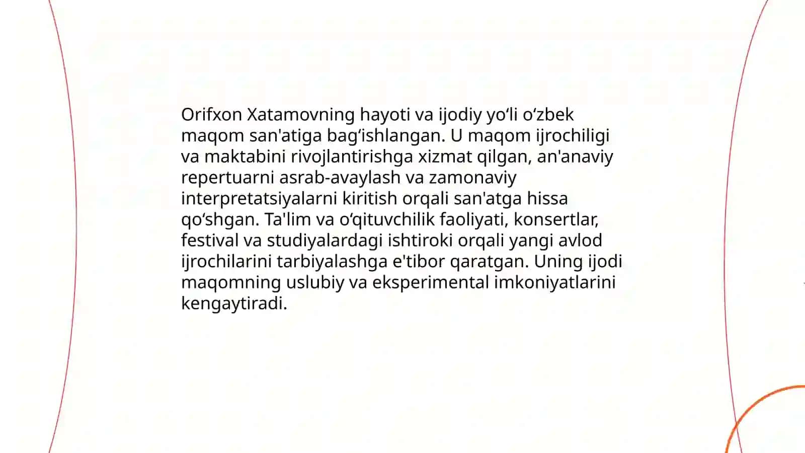 Orifxon Xatamov o'zbek maqom san'atidagi o'rni 3