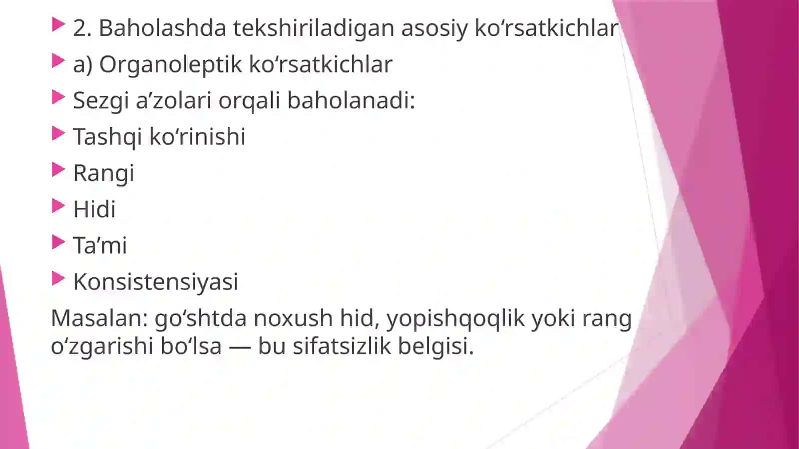 OVQAT MAHSULOTLARINING SIFATINI GIGIYENIK BAHOLASH 3