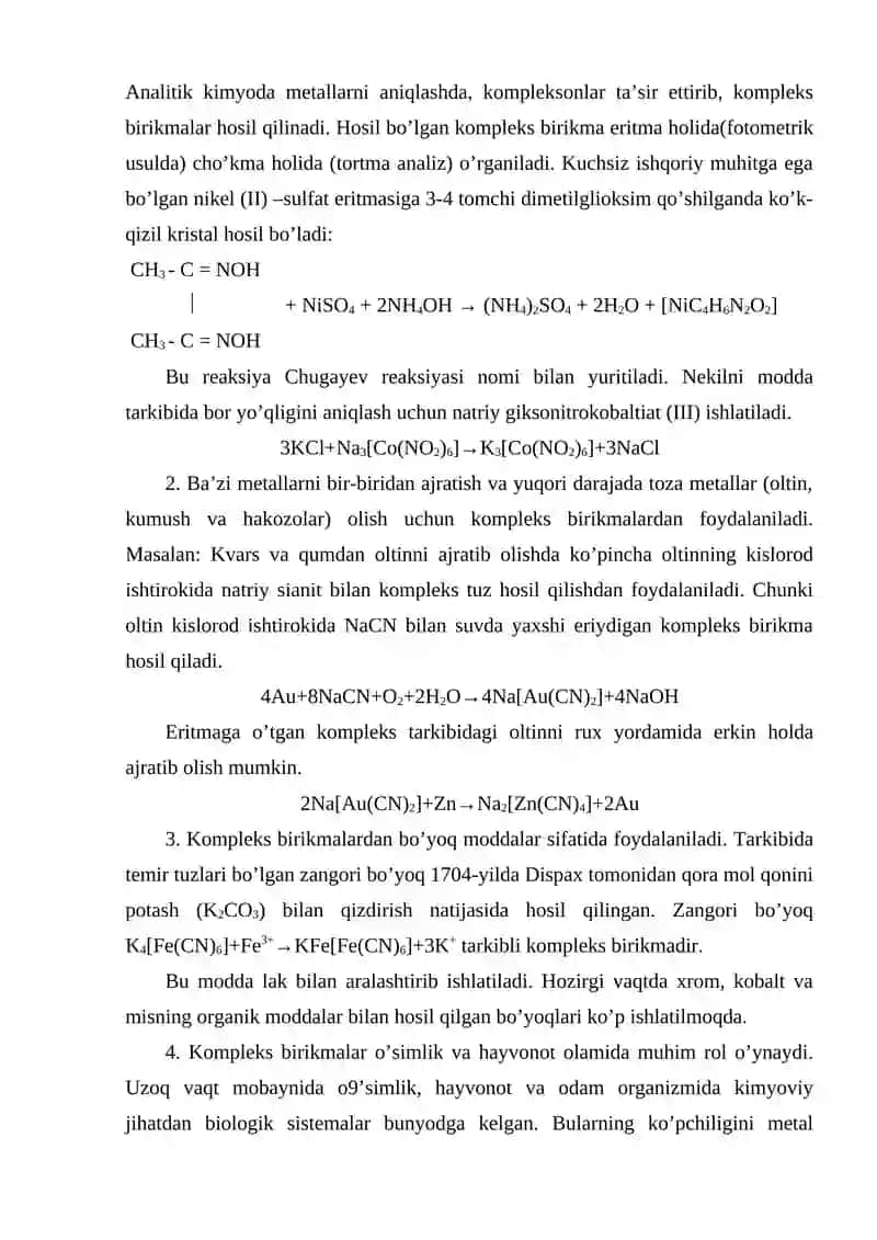Kompleks birikmalarning qo’llanishi 3