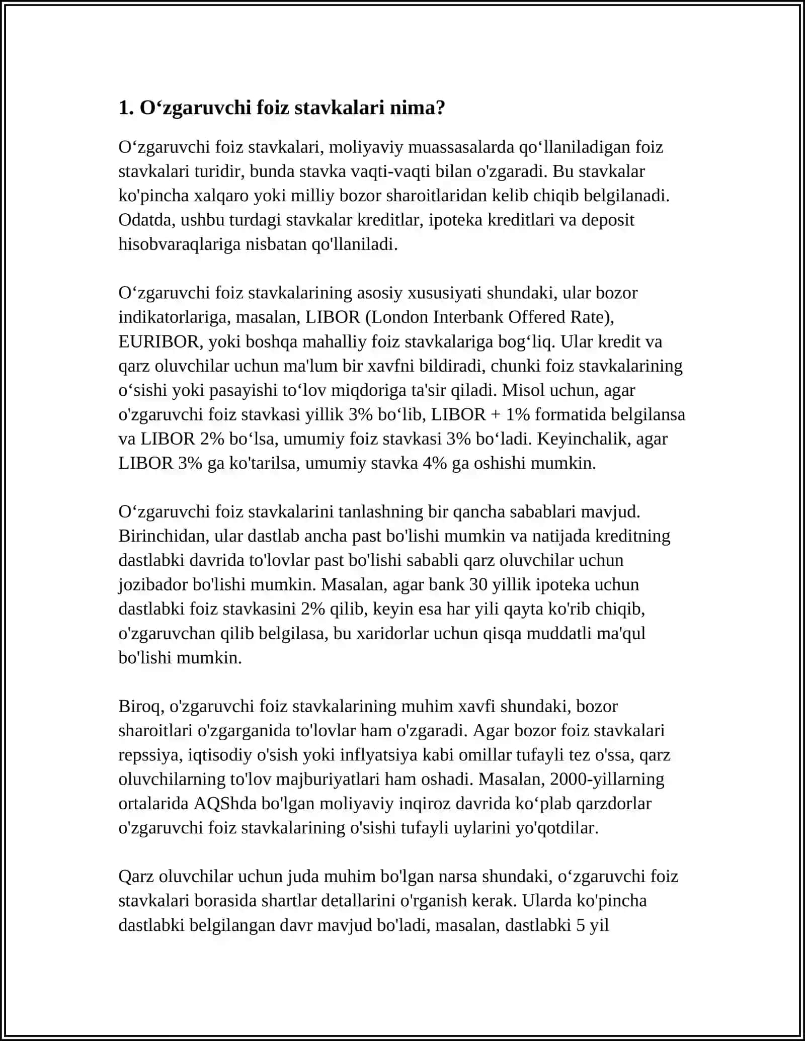 O'zgaruvchi Foiz Stavkalari 3