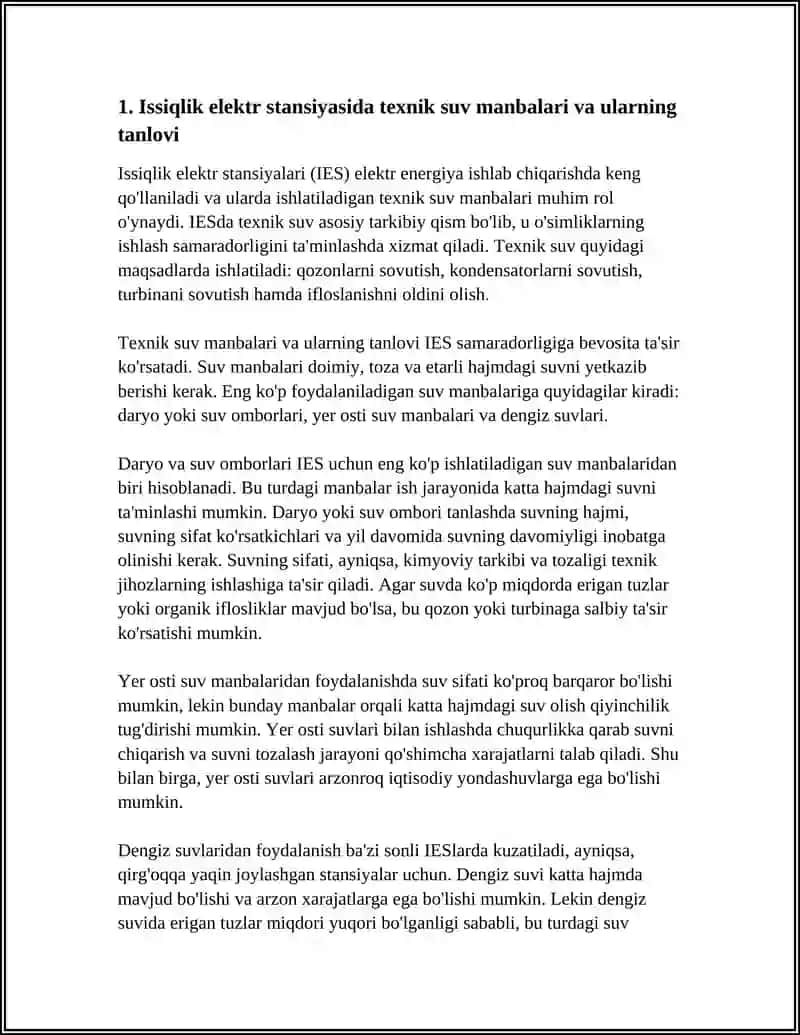 Issiqlik elektr stansiyasida texnik suv manbalari va ularning tanlovi 3