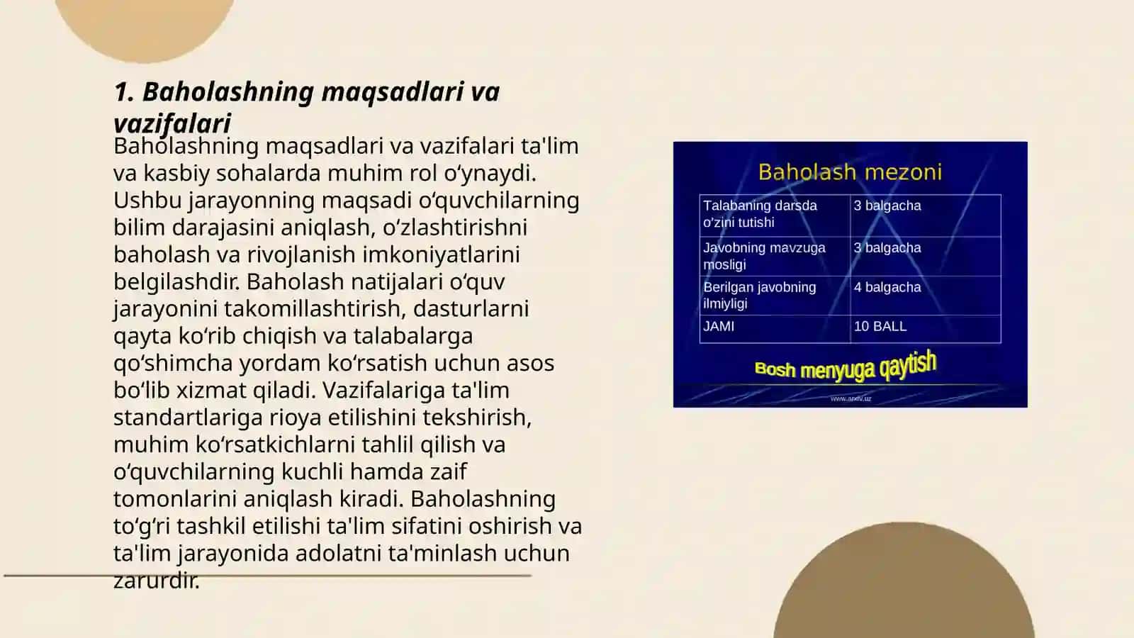 Oʻquvchilarni baholash mezonlari 3
