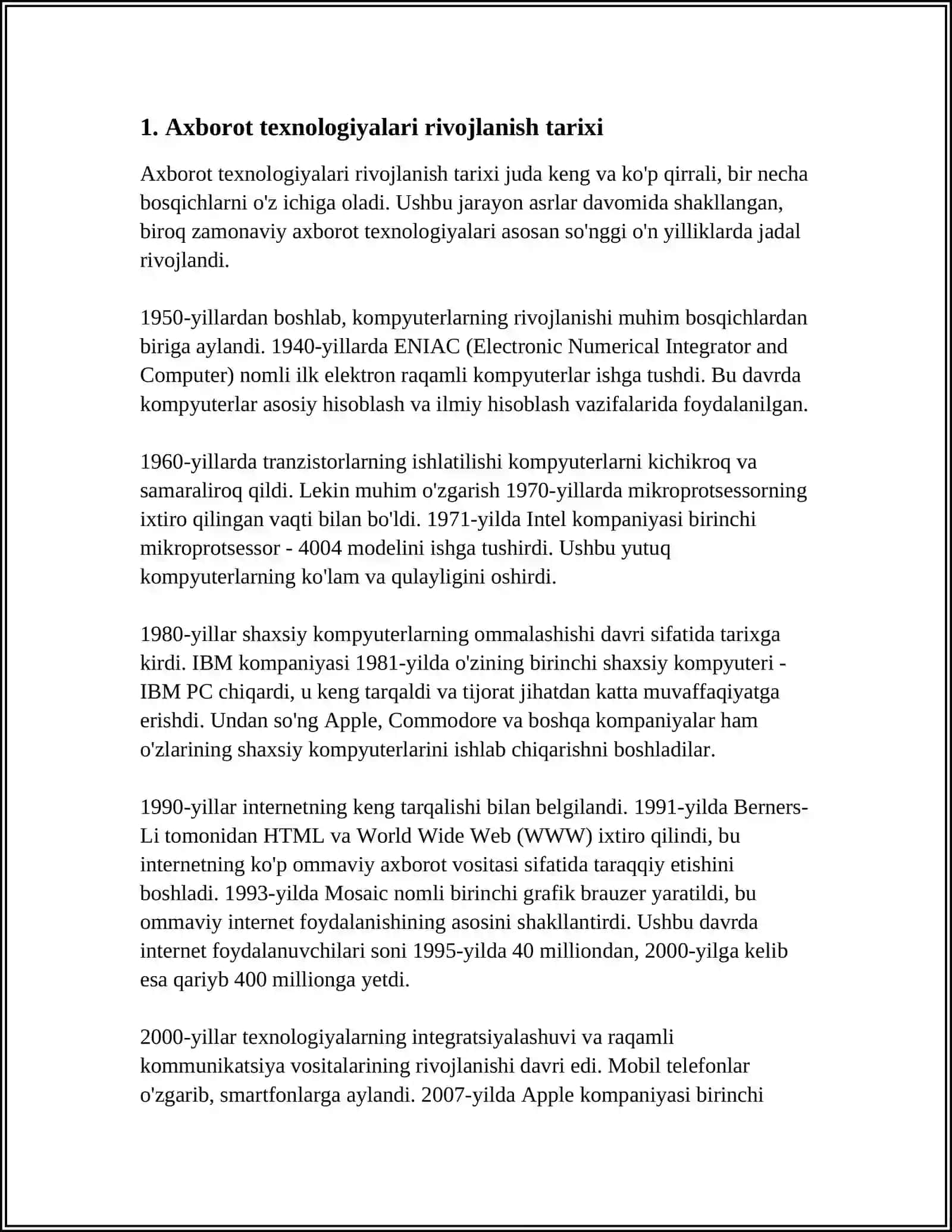 AXBOROT TEXNALOGIYALARI TARIXI, MAQSAD VA VAZIFALARI 3