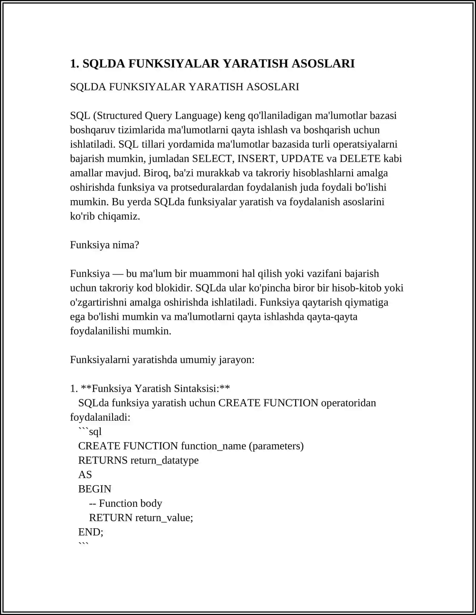 SQLDA FUNKSIYALAR YARATISH 3