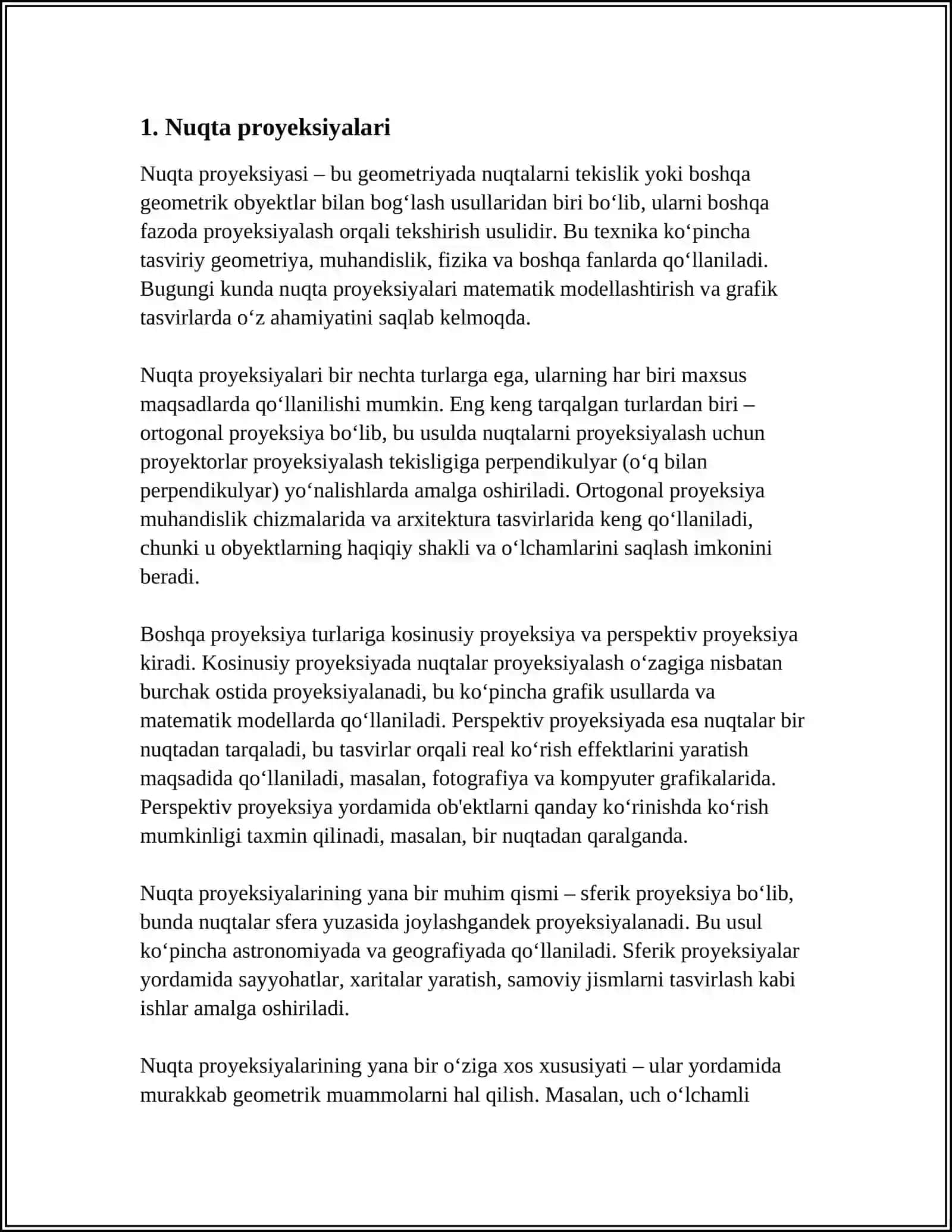 Nuqta proyeksiyalari 3