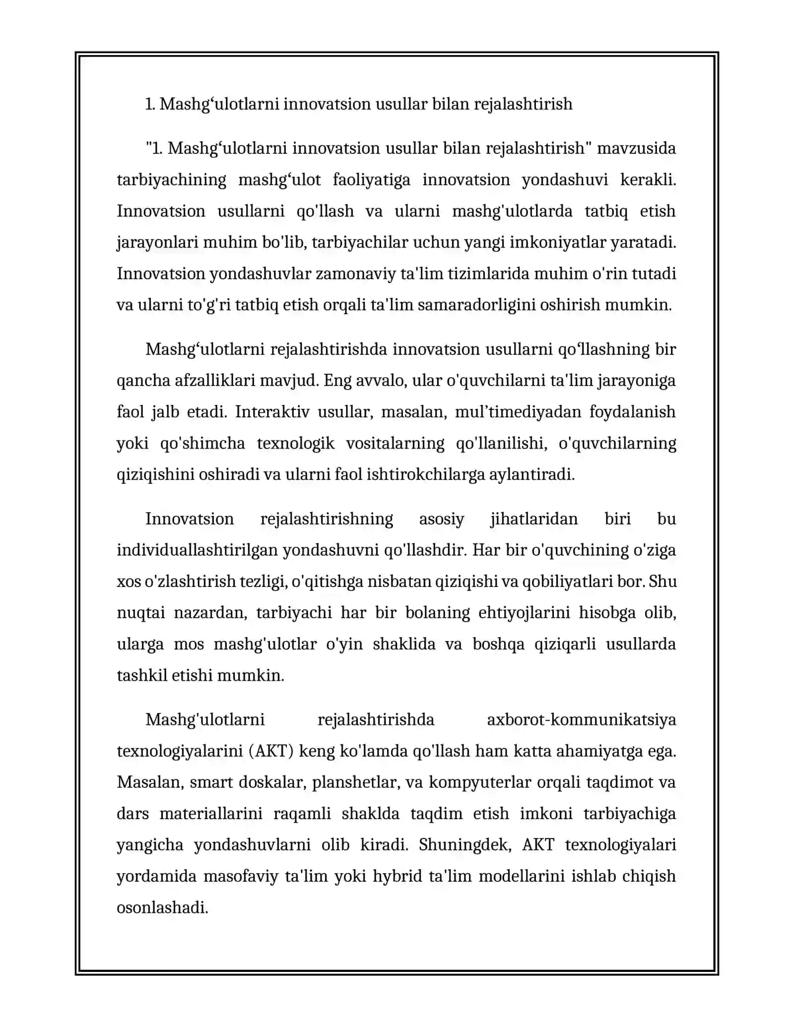 Mashgʻulot (faoliyati) ga tarbiyachining innovatsiyon yondoshuvi 3