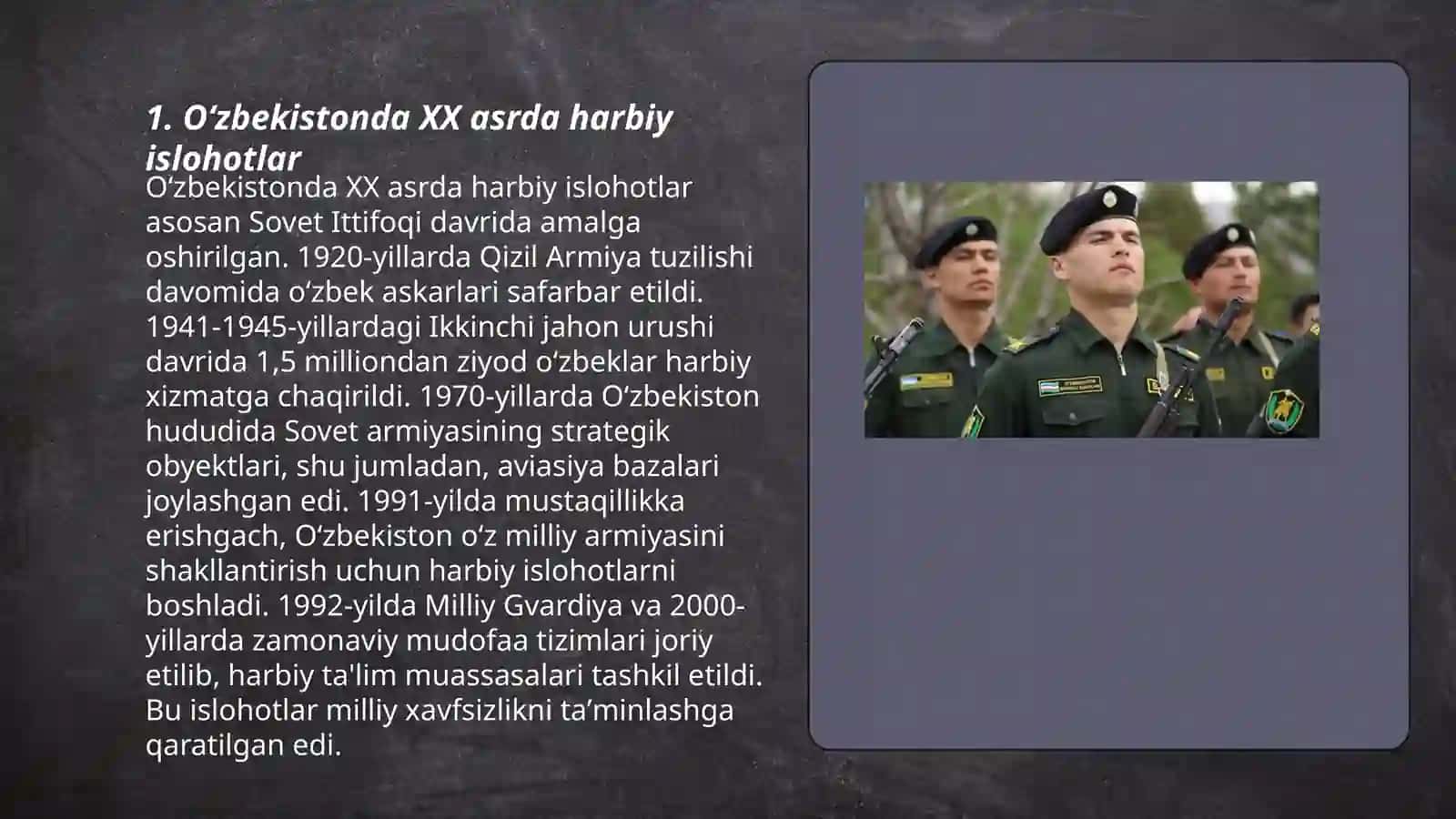 XX asrda Oʻzbekistonda harbiy soha 3