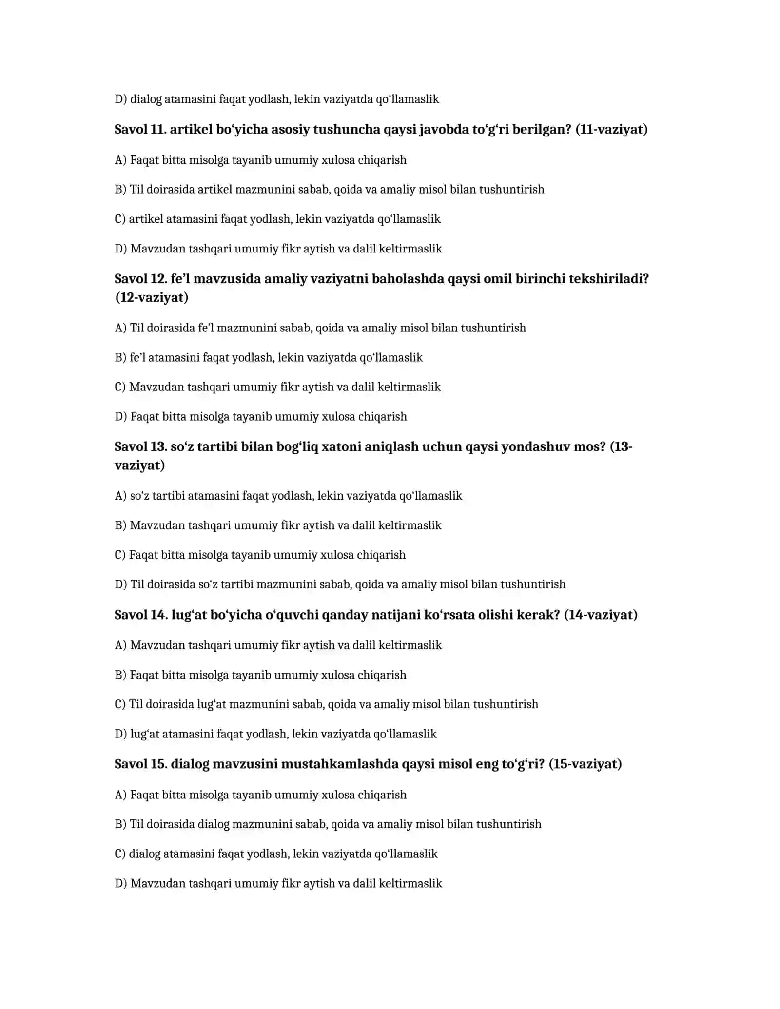 Nemis tili A1 — 100 test javoblari bilan 3