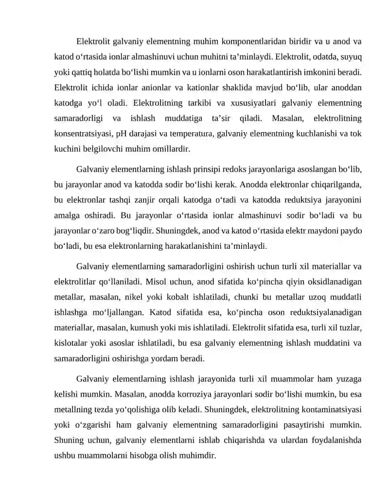 Galvaniy elementlar va elektroximik zanjirlarning ishlash prinsipi 3