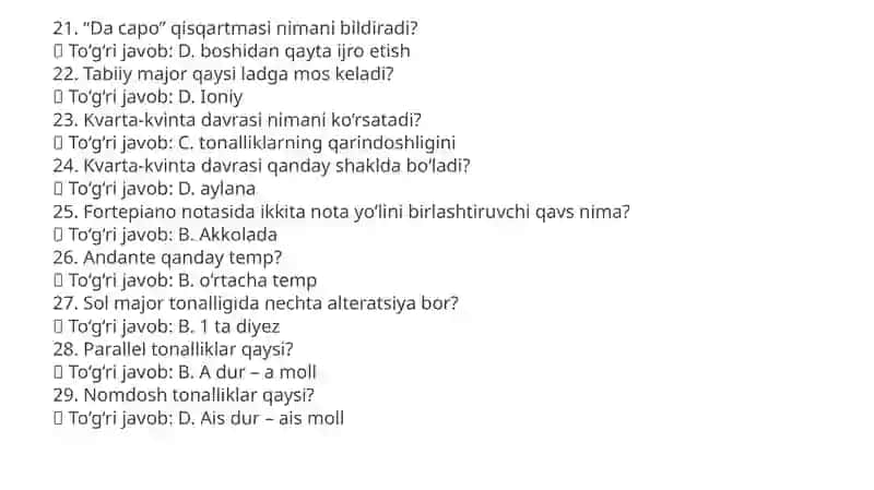 Musiqa nazariyasi va solfedjio – Yakuniy nazorat testlari 3