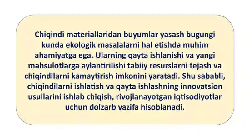 Chiqindi Materiallaridan Buyumlar Yasash 3
