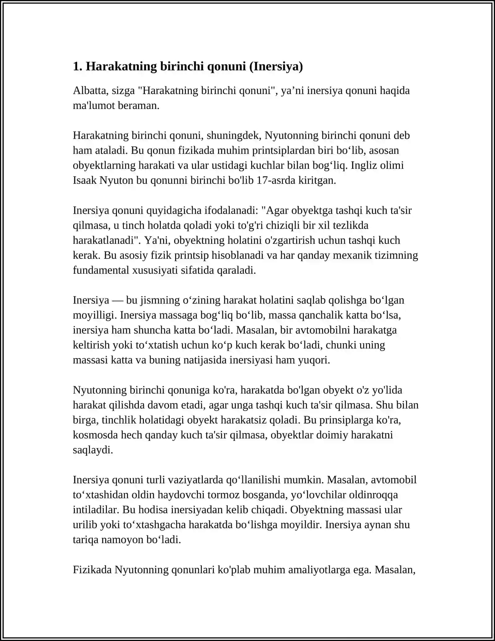 MUSTAQIL ISH Mavzu: NYUTONNING QONUNLARI 3