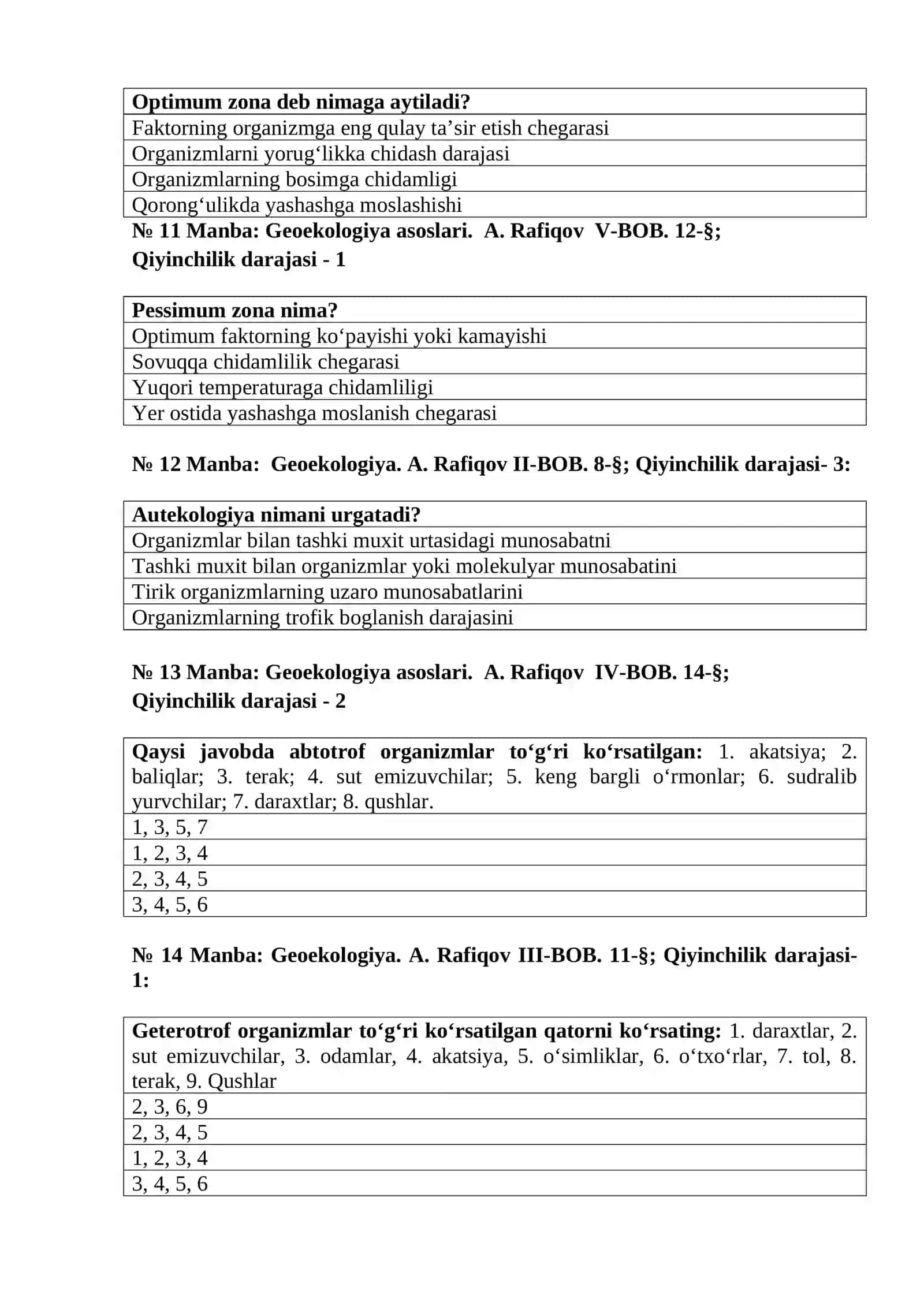 Geoekologiya fanidan test savollari 3
