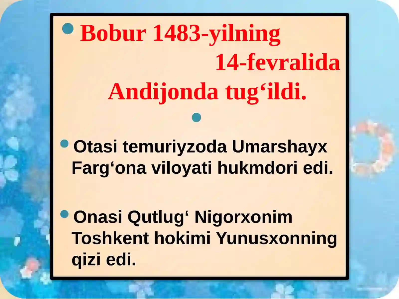 5-sinf Adabiyot fanidan Zahiriddin Muhammad Bobur ruboiylari dars taqdimot 3
