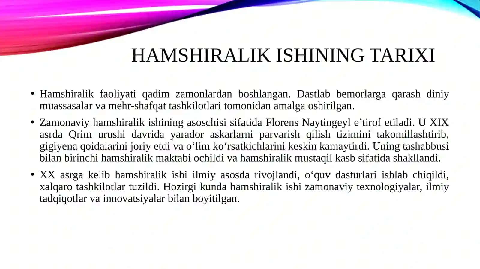 Hamshiralik ishi tarixi maqsadi vazifalari va jarayoni 3