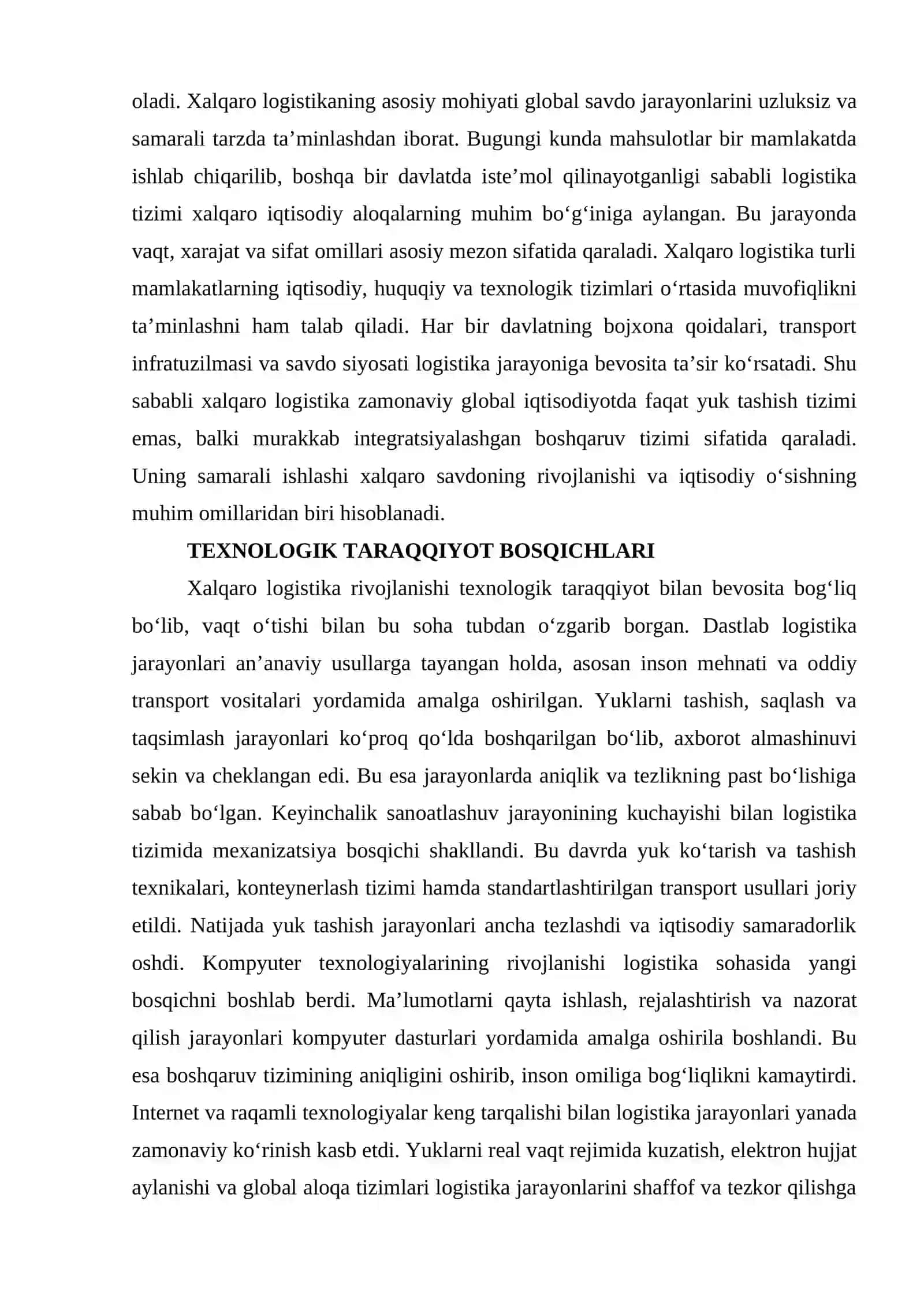 XALQARO LOGISTIKADA TEXNOLOGIK TARAQQIYOT 3