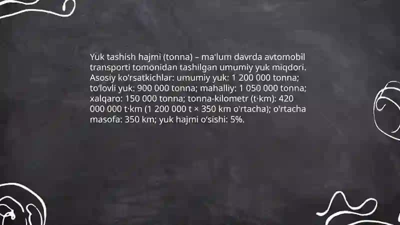 Avtomobil transporti asosiy ish koʻrsatkichlari 3