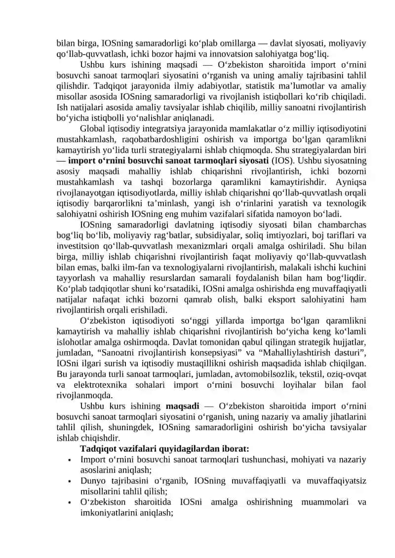 Import o‘rnini bosuvchi sanoat tarmoqlari siyosati 3